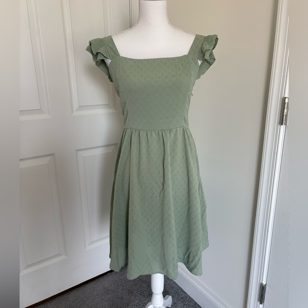 Sage Green CottageRuffle-Sleeve Midi Dress